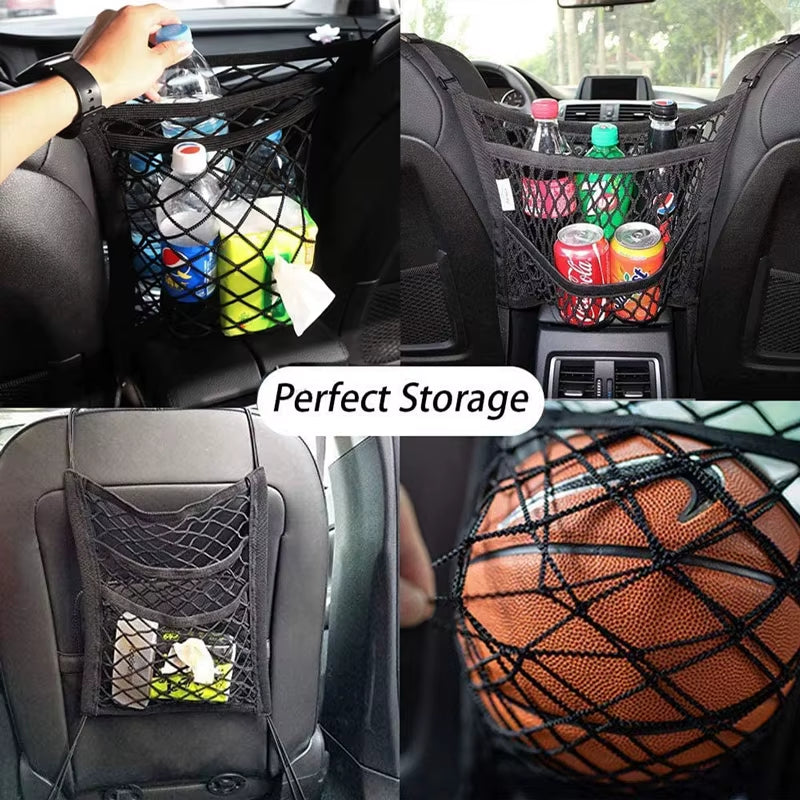 Car Storage Net Bag between Seats Car Divider Pet Barrier Stretchable Elastic Mesh Bag Organizer Auto Accessories
