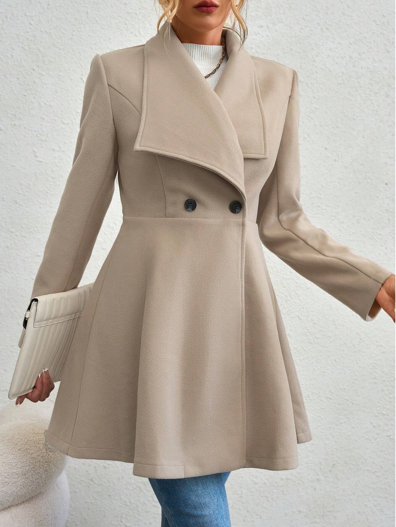 Flirla Waterfall Collar Double Button Overcoat