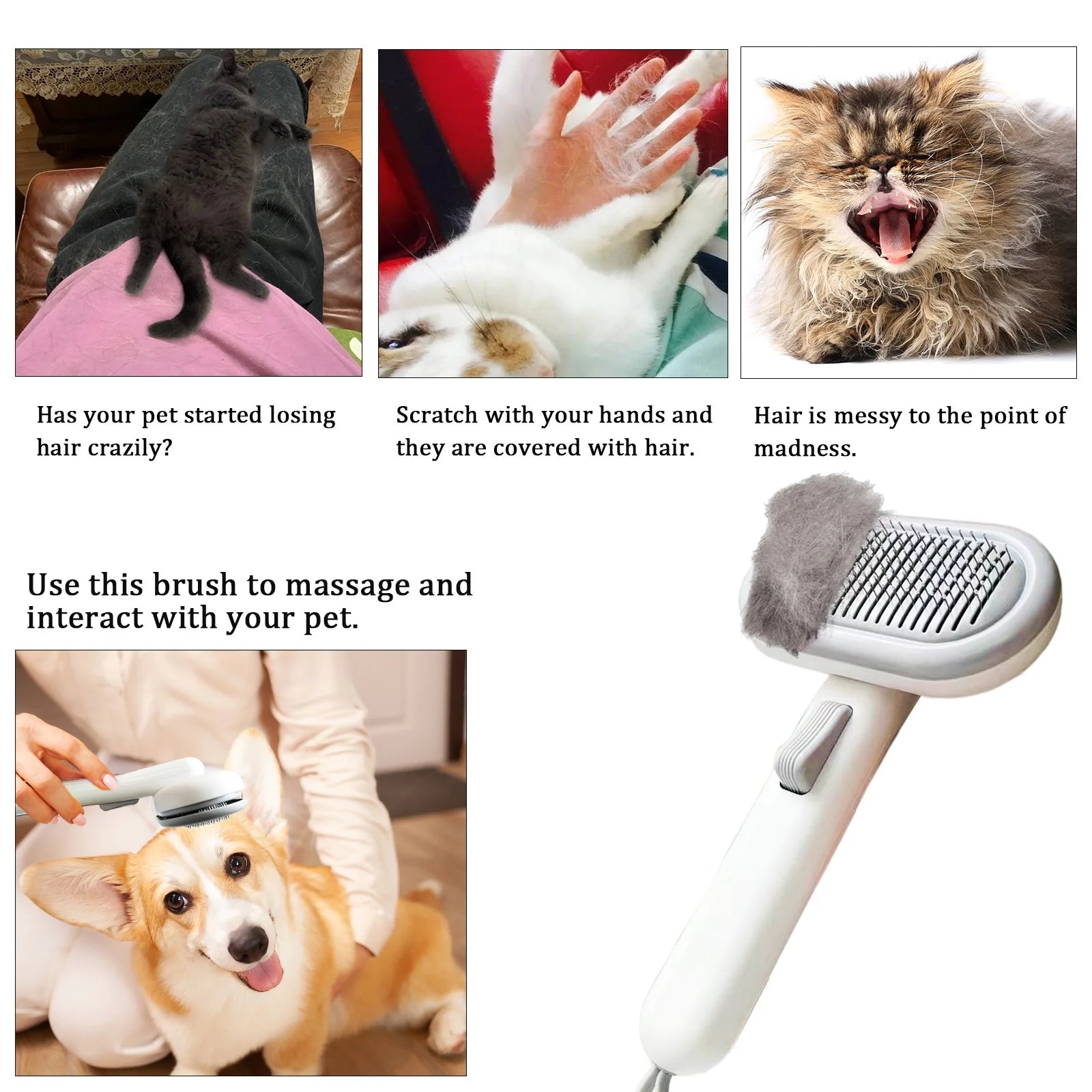 Pet Cat Comb , One-Key Self-Cleaning Slicker Removes Undercoat Dog Brushes Short to Long Hair Suitable Gentle Grooming Cat Brush