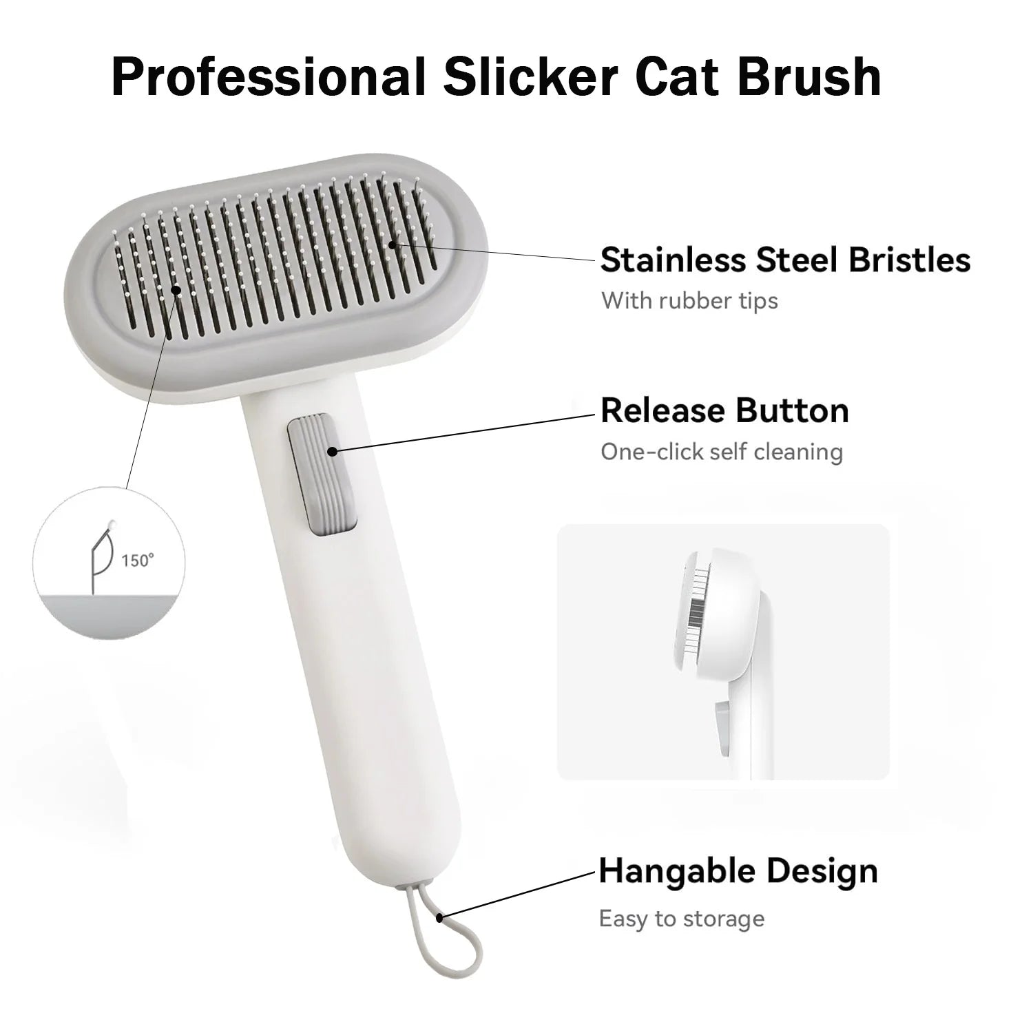 Pet Cat Comb , One-Key Self-Cleaning Slicker Removes Undercoat Dog Brushes Short to Long Hair Suitable Gentle Grooming Cat Brush
