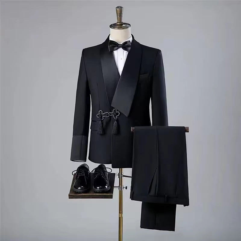 Custom Retro Frog Black Prom Suits Mens for Wedding Formal Groom Party Fashion Tuxedos Dance Mans Loose and Comfortable Blazers