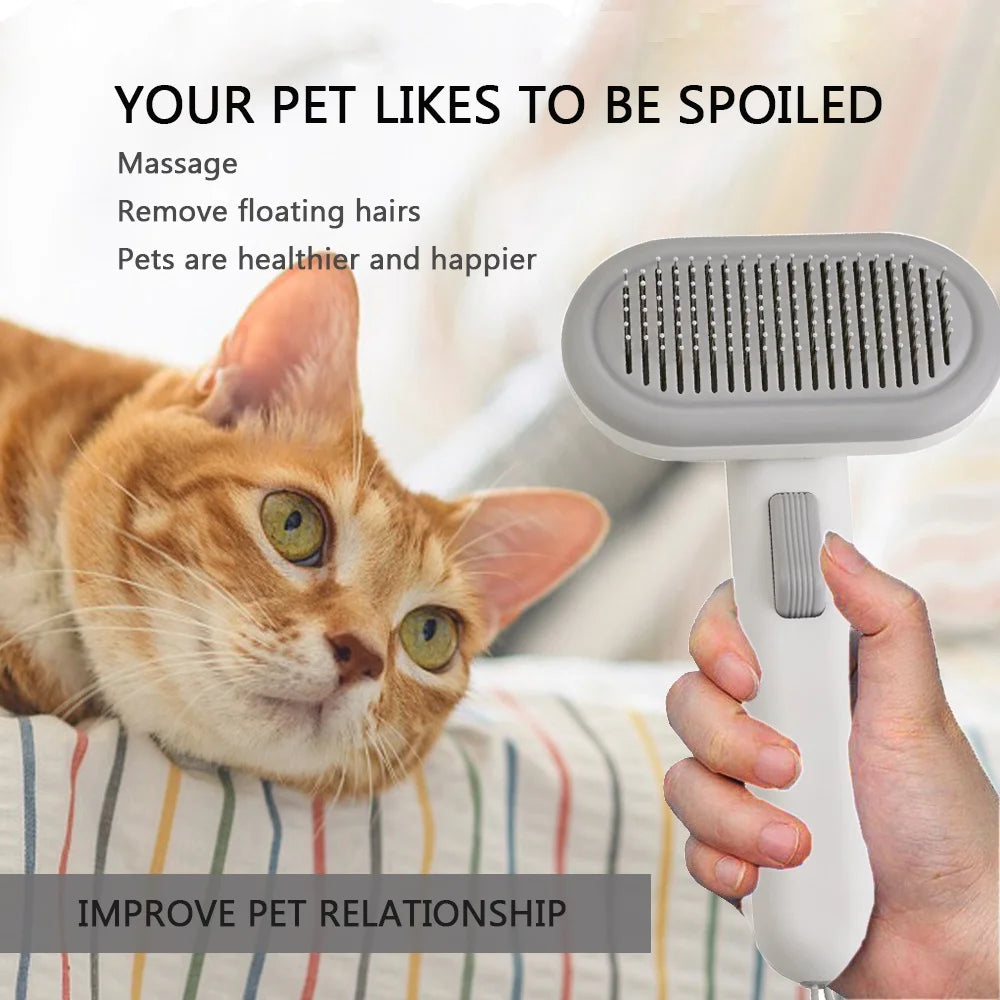 Pet Cat Comb , One-Key Self-Cleaning Slicker Removes Undercoat Dog Brushes Short to Long Hair Suitable Gentle Grooming Cat Brush