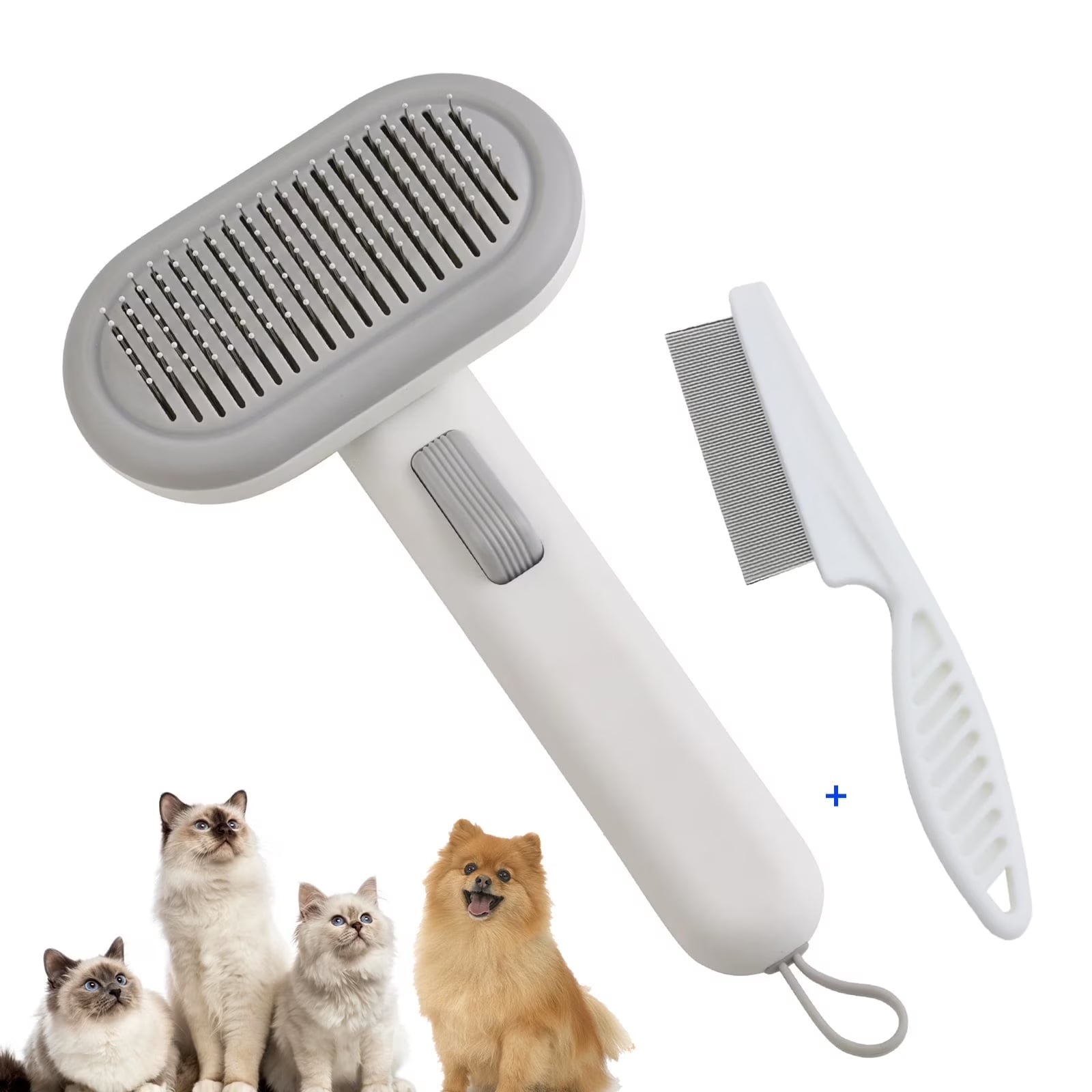 Pet Cat Comb , One-Key Self-Cleaning Slicker Removes Undercoat Dog Brushes Short to Long Hair Suitable Gentle Grooming Cat Brush