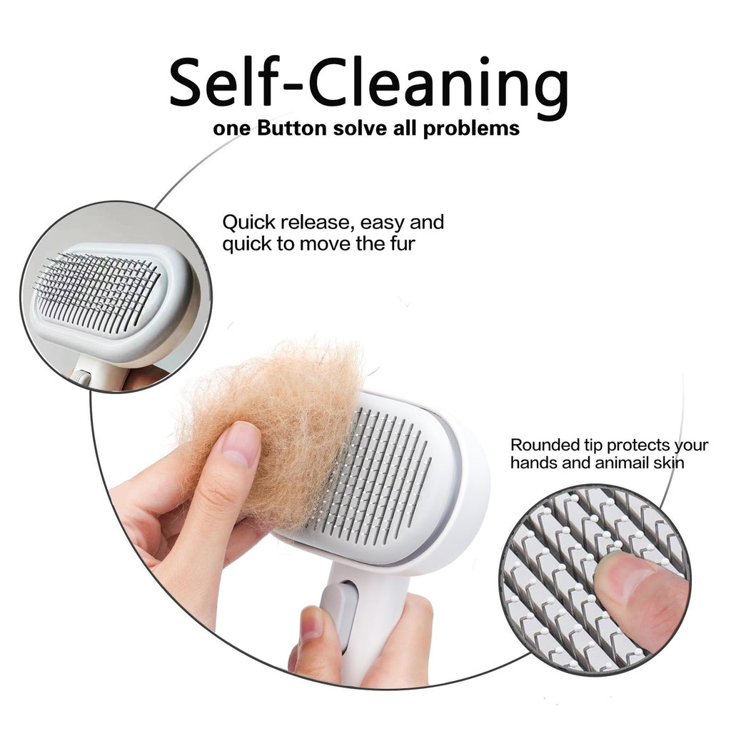 Pet Cat Comb , One-Key Self-Cleaning Slicker Removes Undercoat Dog Brushes Short to Long Hair Suitable Gentle Grooming Cat Brush