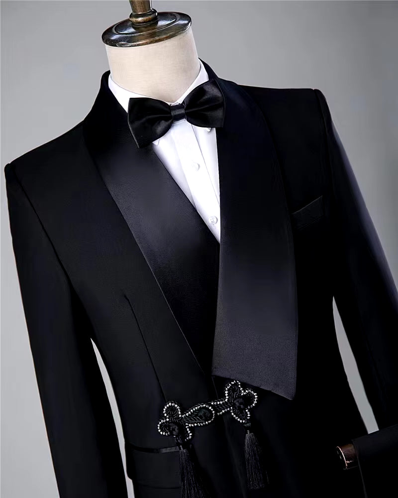 Custom Retro Frog Black Prom Suits Mens for Wedding Formal Groom Party Fashion Tuxedos Dance Mans Loose and Comfortable Blazers