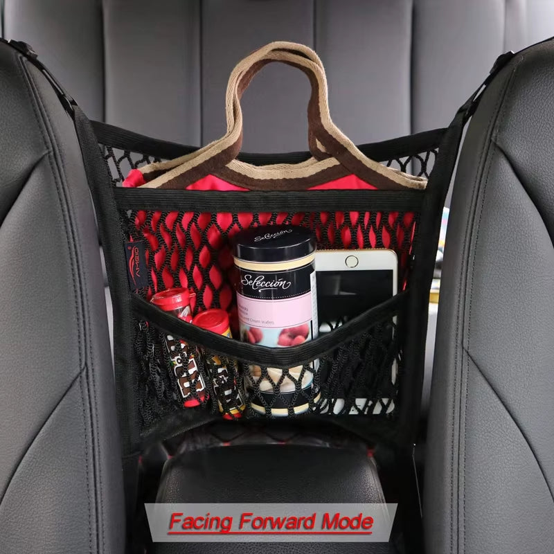 Car Storage Net Bag between Seats Car Divider Pet Barrier Stretchable Elastic Mesh Bag Organizer Auto Accessories