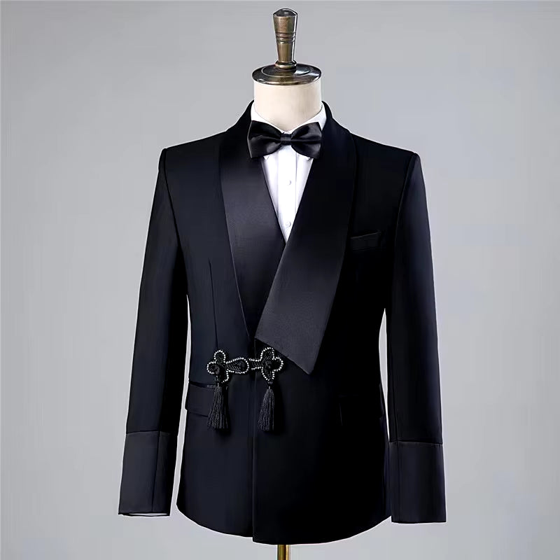 Custom Retro Frog Black Prom Suits Mens for Wedding Formal Groom Party Fashion Tuxedos Dance Mans Loose and Comfortable Blazers